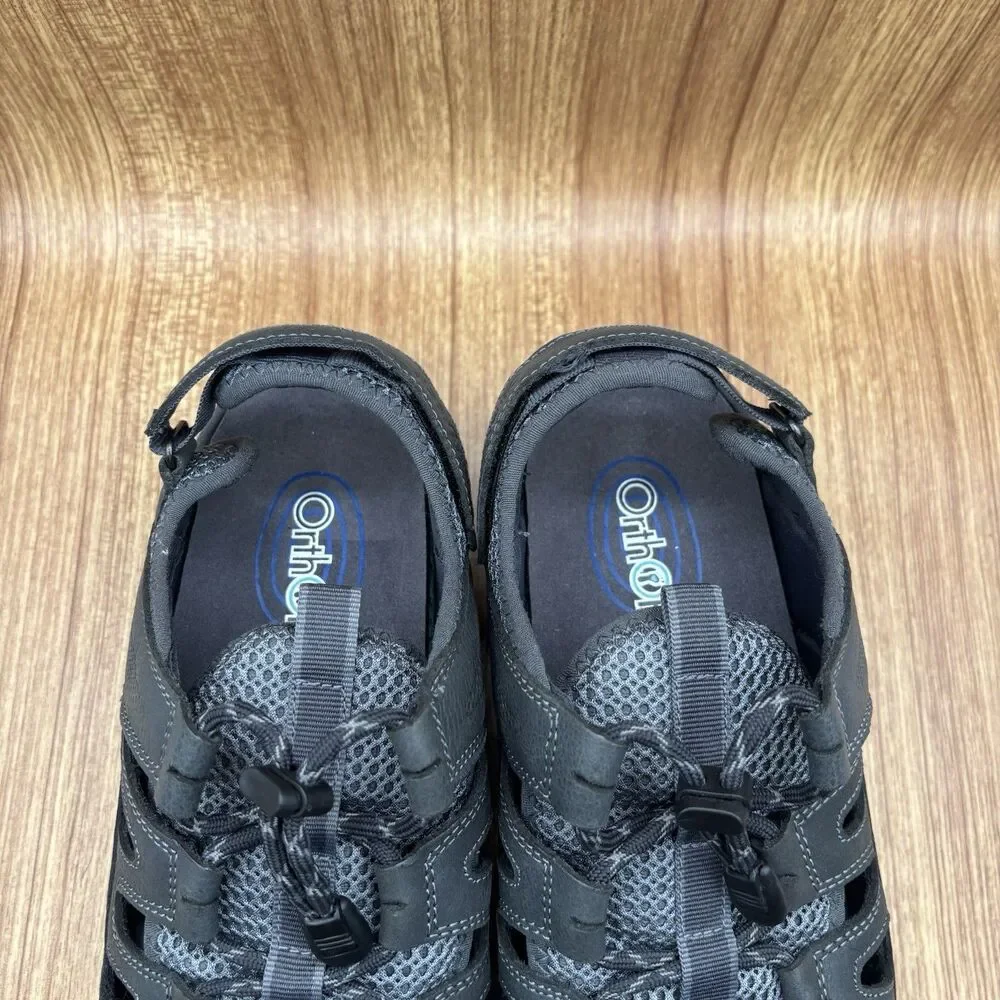 Orthofeet Alpine Men Size 8.5 2E Fisherman Sandals Shoes Black Gray Leather 598‎